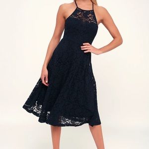 Lulu My Kingdom Navy Blue Lace Midi Dress
